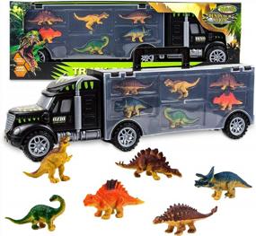 img 4 attached to 6 Vibrant Color Dinosaur Toys In Toysery Transport Carrier Truck - Perfect Gift For Boys & Girls Ages 3+