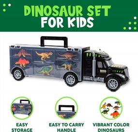 img 2 attached to 6 Vibrant Color Dinosaur Toys In Toysery Transport Carrier Truck - Perfect Gift For Boys & Girls Ages 3+