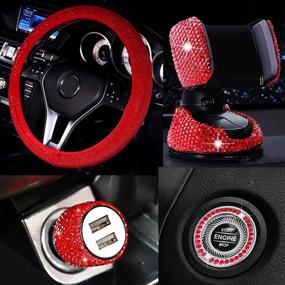 img 1 attached to 💎 Bling Car Accessories Set for Women: 15 Inch Universal Fit Steering Wheel Cover, Diamond USB Charger, Mobile Holder & More!