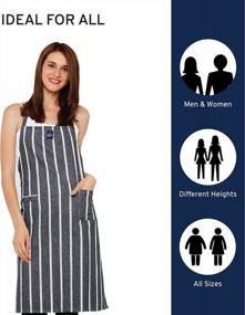 img 1 attached to Encasa Homes Kitchen Apron For Women With Pockets & Towel Holder Size 27 X 33 Inch With Adjustable Neck Classic Roma Navy Blue Stripes - 100% Cotton Can Be Used By Men & Chefs Cooking & Baking