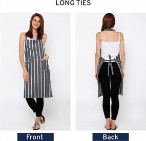 img 2 attached to Encasa Homes Kitchen Apron For Women With Pockets & Towel Holder Size 27 X 33 Inch With Adjustable Neck Classic Roma Navy Blue Stripes - 100% Cotton Can Be Used By Men & Chefs Cooking & Baking