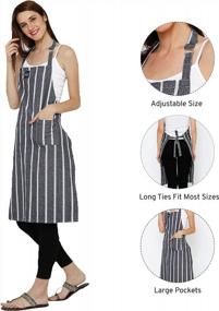 img 3 attached to Encasa Homes Kitchen Apron For Women With Pockets & Towel Holder Size 27 X 33 Inch With Adjustable Neck Classic Roma Navy Blue Stripes - 100% Cotton Can Be Used By Men & Chefs Cooking & Baking