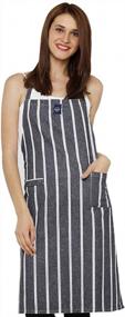 img 4 attached to Encasa Homes Kitchen Apron For Women With Pockets & Towel Holder Size 27 X 33 Inch With Adjustable Neck Classic Roma Navy Blue Stripes - 100% Cotton Can Be Used By Men & Chefs Cooking & Baking