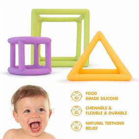 img 1 attached to Сенсорные игрушки и игрушки для прорезывания зубов для детей в возрасте 0-6 месяцев и 6-12 месяцев - удобные силиконовые прорезыватели и пустышки с геометрическим рисунком для оптимального облегчения