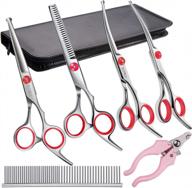 complete dog grooming scissors kit with round tips, thinning shears, comb, and clippers for precise pet hair trimming logo
