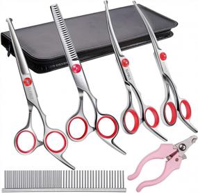 img 4 attached to Complete Dog Grooming Scissors Kit With Round Tips, Thinning Shears, Comb, And Clippers For Precise Pet Hair Trimming