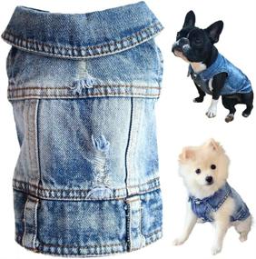 img 4 attached to 👕 Blue Puppy Denim T-Shirt & Strangefly Dog Jean Jacket Set - Machine Washable, Comfortable & Cool Apparel for Small-Medium Dogs, Cats, and Pets