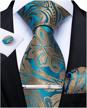 dibangu men's paisley necktie set with silk pocket square, woven tie, handkerchief, and cufflinks logo
