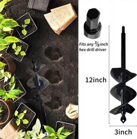 img 3 attached to Auger Drill Bit 3X12In & 1.6X9In Garden Total Solid Barrel Dual-Blades Plant Flower Bulb Spiral Hole Drill Rapid Planter Earth Post Umbrella Hole Digger For 3/8" Hex Drive Drill Work For Any Soils