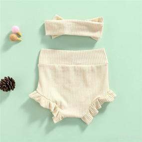 img 1 attached to 👶 Mubineo Infant Baby Girl Boy Basic Plain Cotton Ruffle Bloomer Shorts Headband Set - Stylish and Comfortable Clothing for Your Little One