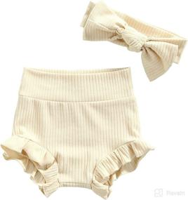 img 4 attached to 👶 Mubineo Infant Baby Girl Boy Basic Plain Cotton Ruffle Bloomer Shorts Headband Set - Stylish and Comfortable Clothing for Your Little One