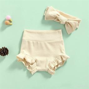 img 2 attached to 👶 Mubineo Infant Baby Girl Boy Basic Plain Cotton Ruffle Bloomer Shorts Headband Set - Stylish and Comfortable Clothing for Your Little One