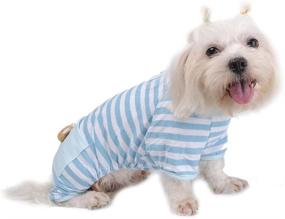 img 4 attached to 🐾 Soft Cotton Pet Dog Jumpsuit Pajamas - Cute Overall Cat and Doggy Clothes for Play and Sleep - Comfortable Apparel with Stripes