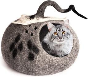 img 4 attached to MEOWFIA Premium Cat Bed Cave (Large) - Eco Friendly 100% Merino Wool Beds for Cats and Kittens (X-Large, Grey): Luxurious and Spacious Comfort for Your Feline Friends