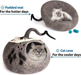 img 1 attached to MEOWFIA Premium Cat Bed Cave (Large) - Eco Friendly 100% Merino Wool Beds for Cats and Kittens (X-Large, Grey): Luxurious and Spacious Comfort for Your Feline Friends