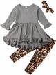 3pcs toddler baby girl outfit ruffle long sleeve tunic top+leopard floral legging pants+headband clothes set logo