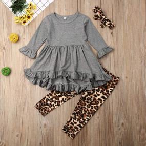 img 3 attached to 3PCS Toddler Baby Girl Outfit Ruffle Long Sleeve Tunic Top+Leopard Floral Legging Pants+Headband Clothes Set