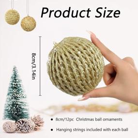 img 3 attached to 12Pcs Gold Glitter Sequin Foam Christmas Ball Ornaments Shatterproof Xmas Tree Hanging Decorations For Wedding Holiday Party
