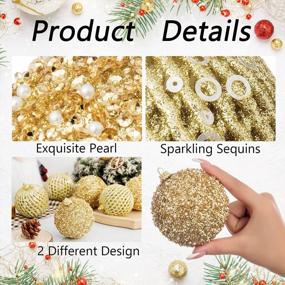 img 2 attached to 12Pcs Gold Glitter Sequin Foam Christmas Ball Ornaments Shatterproof Xmas Tree Hanging Decorations For Wedding Holiday Party