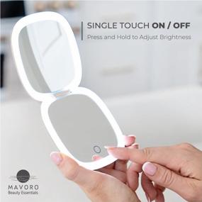 img 3 attached to Mavoro LED Lighted Travel Makeup Mirror, Rechargeable, 1X/10X Magnification - Daylight LED, Pocket Or Purse Mirror, Small Travel Mirror. Folding Portable Mirror, Touch Sensor, USB (Champagne Gold)