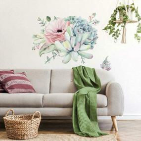 img 4 attached to Watercolor Succulent Flower Decal: RoomMates Peel & Stick Wall Art For Amazing Walls!