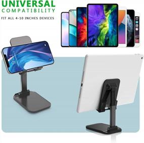 img 3 attached to Adjustable Cell Phone Stand For Desk - Foldable & Anti-Slip Holder With Adjustable Angle & Height - Compatible With IPhone, IPad, Tablets - Black
