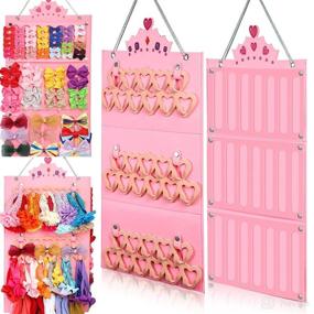 img 4 attached to 🎀 Girls Double-Sided Hair Bows Holder and Headband Accessory Organizer - LVLAMMAL 3-Layer Crown Clip Storage with Heart-Shape Velvet Hanging for Door, Closet or Wall - Perfect Baby Shower and Birthday Gift in Pink