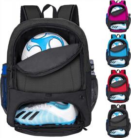 img 4 attached to Сумка-рюкзак для футбольного мяча для баскетбола, волейбола с кроссовками и отделением для мяча, рукавом для ноутбука для путешествий, школьной команды