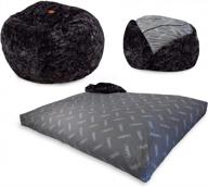 cordaroy's faux fur bean bag chair, convertible chair folds from bean bag to bed, as seen on shark tank, black - queen size logo