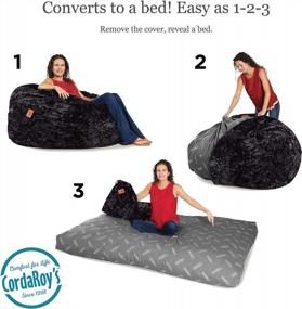 img 3 attached to CordaRoy'S Faux Fur Bean Bag Chair, Convertible Chair Folds From Bean Bag To Bed, As Seen On Shark Tank, Black - Queen Size