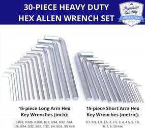 img 3 attached to Heavy Duty 30-Piece Hex Allen Key Wrench Set - Chrome Vanadium Steel - 15 Long Arm (Inches): 0.028”Up To 3/8" And 15 Short Arm (Metric): 0.7 Mm Up To 10 Mm With Carrying Case