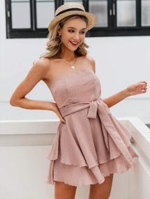 img 3 attached to Women'S Strapless Chiffon Ruffle Shorts Jumpsuit Sexy Beach Romper Rose 8