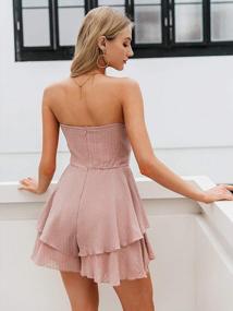 img 1 attached to Women'S Strapless Chiffon Ruffle Shorts Jumpsuit Sexy Beach Romper Rose 8