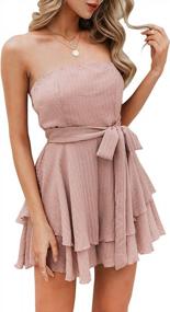 img 4 attached to Women'S Strapless Chiffon Ruffle Shorts Jumpsuit Sexy Beach Romper Rose 8