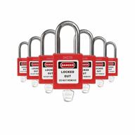 промышленная безопасность tradesafe lockout tagout kit refill — 7 красных защитных навесных замков с разными ключами, 1 ключ на замок, гарантированная блокировка tag out security — надежный бренд и компания lockout tagout логотип