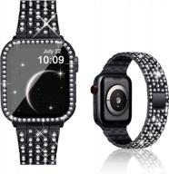 omiu, совместимый с ремешком apple watch 44 мм + чехол, женский нарядный ювелирный браслет с бриллиантами и металлическим браслетом со стразами, бампер, рамка, защитная крышка для экрана для iwatch se series 6/5/4 (44 мм, черный) логотип