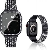 omiu compatible with apple watch band 44mm + case, women dressy jewelry bling diamond metal wristband with rhinestone bumper frame screen protector cover for iwatch se series 6/5/4(44mm, black) logo