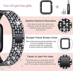 img 2 attached to OMIU Compatible With Apple Watch Band 44Mm + Case, Women Dressy Jewelry Bling Diamond Metal Wristband With Rhinestone Bumper Frame Screen Protector Cover For IWatch SE Series 6/5/4(44Mm, Black)