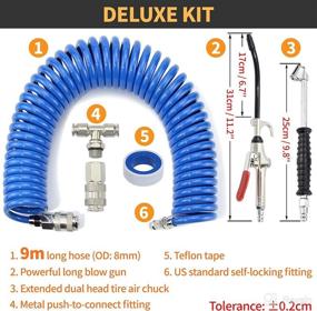 img 3 attached to 🔵 iBroPrat Heavy Duty Air Blow Gun Kit for Semi Truck Air Hose with 9 Meter Long Coil, Extended Dual Head Tire Air Chuck - Blue