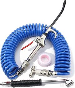 img 4 attached to 🔵 iBroPrat Heavy Duty Air Blow Gun Kit for Semi Truck Air Hose with 9 Meter Long Coil, Extended Dual Head Tire Air Chuck - Blue