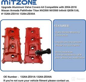 img 2 attached to 🔧 MITZONE Upgrade Aluminum Valve Covers: Nissan Armada Titan 2004-2016 Pathfinder 2008-2012 NV2500 NV3500 2012-2017 Infiniti QX56 2004-2010 V8 5.6L, Red - #13264-ZE01A 13264-ZE00A