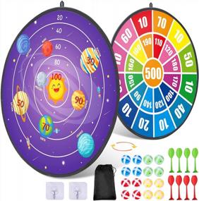 img 4 attached to Double-Sided 28" Dart Board Game Set For Kids - 16 Sticky Balls & 8 Darts, Indoor/Outdoor Party Toys Gift For 3-12 Year Old Boys Girls
