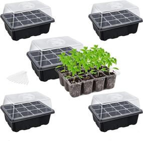 img 4 attached to Bonviee 5-Pack Seed Starter Tray Kits: 12 Cells Per Tray, Adjustable Humidity Dome & Base Indoor Greenhouse Mini Propagator For Seeds Growing Starting!