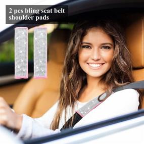 img 2 attached to 💎 Stylish 7-Piece Bling Car Accessories Set for Women: Featuring a 15 Inch Diamond Steering Wheel Cover, Rhinestone Seat Belt Covers, Glitter Gear Shift Cover, Cup Holders, and Crystal Ring