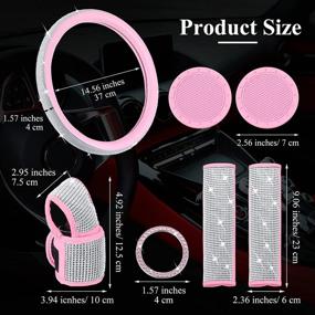 img 3 attached to 💎 Stylish 7-Piece Bling Car Accessories Set for Women: Featuring a 15 Inch Diamond Steering Wheel Cover, Rhinestone Seat Belt Covers, Glitter Gear Shift Cover, Cup Holders, and Crystal Ring