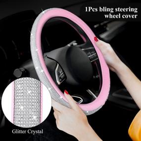 img 1 attached to 💎 Stylish 7-Piece Bling Car Accessories Set for Women: Featuring a 15 Inch Diamond Steering Wheel Cover, Rhinestone Seat Belt Covers, Glitter Gear Shift Cover, Cup Holders, and Crystal Ring