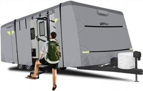 img 4 attached to 27-30Ft RV Travel Trailer Cover - Breathable Anti-UV Camper Storage 320D Water Resistant Oxford, Windproof Buckle Straps Ripstop Fabric.