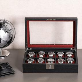 img 2 attached to Stylish And Secure: ROTHWELL 10 Slot Leather Watch Box With Glass Top, Ideal For Watch Enthusiasts