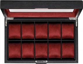 img 4 attached to Stylish And Secure: ROTHWELL 10 Slot Leather Watch Box With Glass Top, Ideal For Watch Enthusiasts