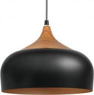 tomons modern lantern pendant light with led bulb - wood pattern dome industrial ceiling hanging lamp for kitchen island, dining room, and bedroom in sleek black finish logo